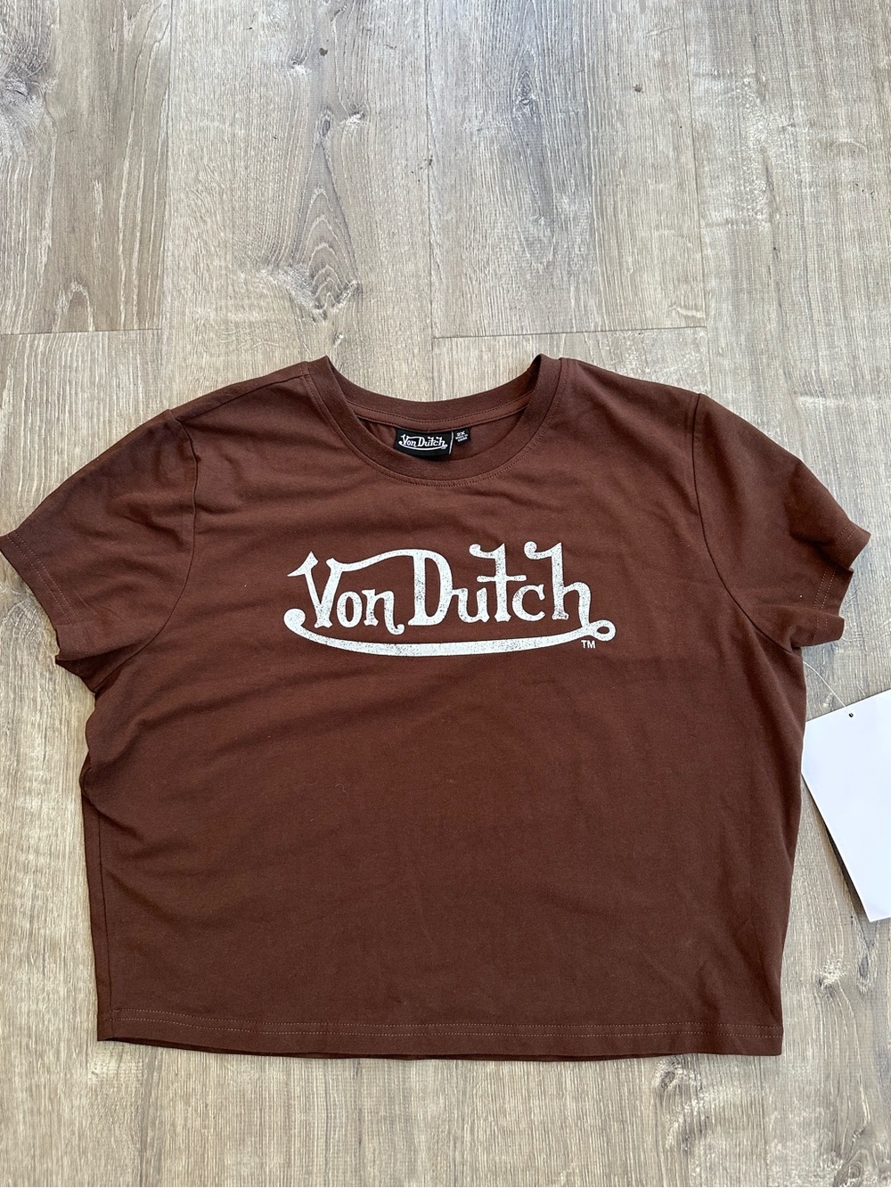 Von Dutch Brown Cropped Logo Tee